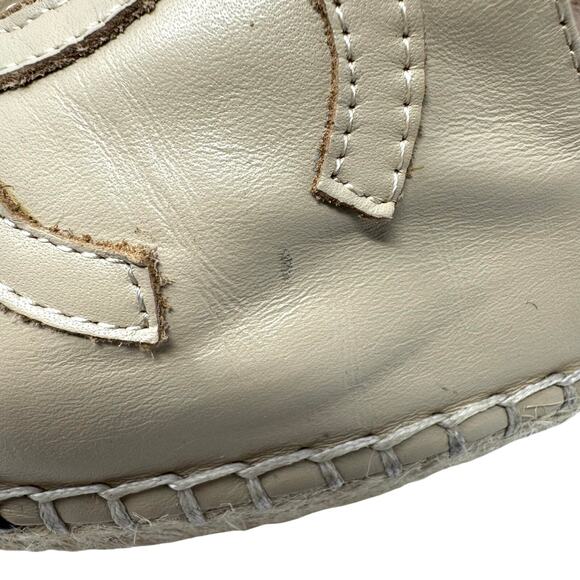 Chanel Beige Black Leather Cap Toe Espadrilles Size 39 Classic CC Logo Flats - Picture 7 of 12